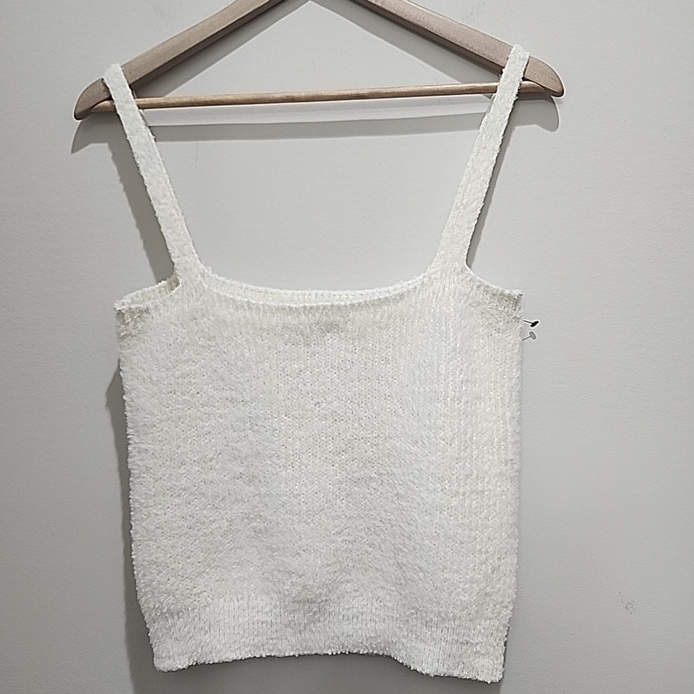 Willow & Wind Womens Fur Tank Top Size Medium‎ Sleeveless Stretch Off White